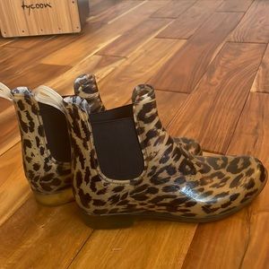 J Crew leopard rain boots, gently used.